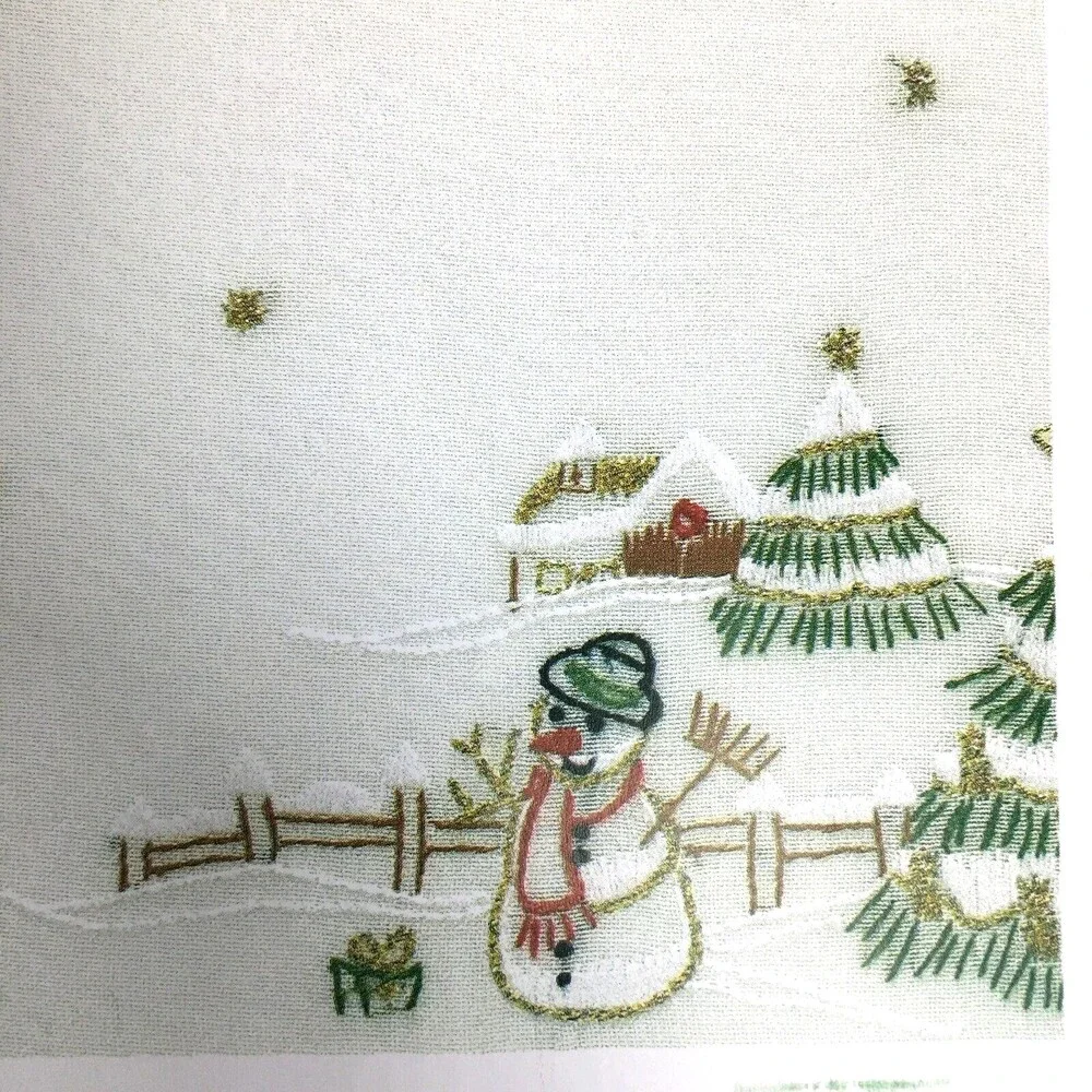 Exclusive Table Design Winter Scene Snowman Embroidery Square Topper Kit 32